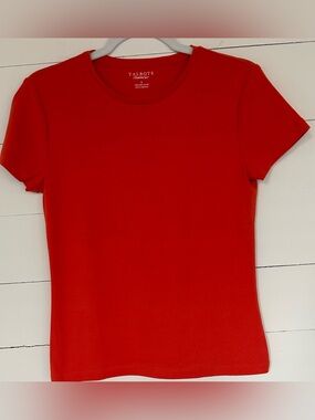 Talbots Short-Sleeve Crewneck Tee in Bright Orange, Size S